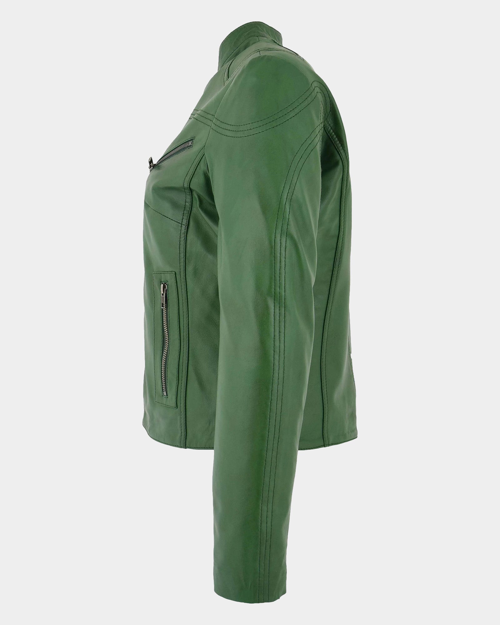 Womens Leather Standing Collar Jacket Becky Aurora Green