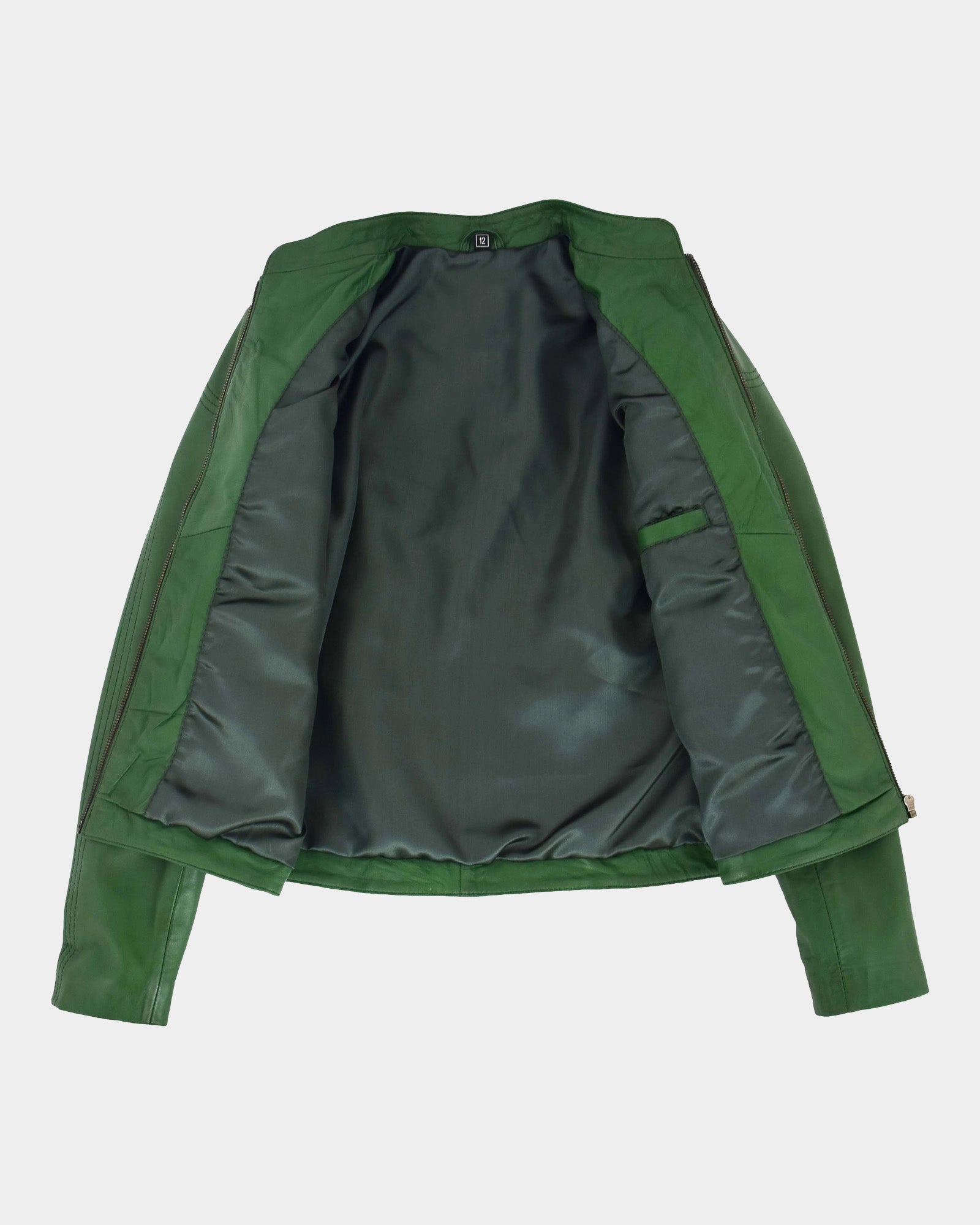 Womens Leather Standing Collar Jacket Becky Aurora Green