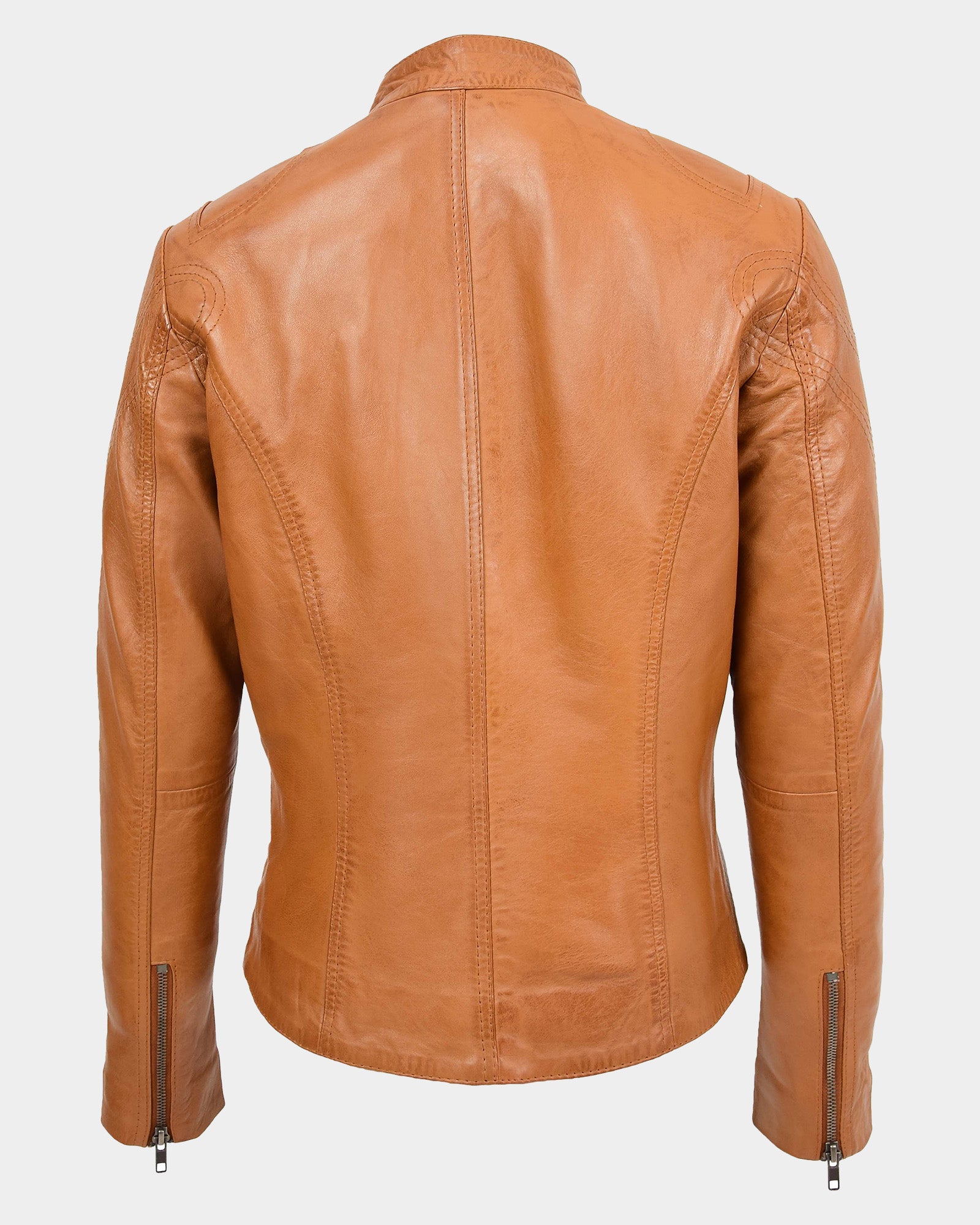 Womens Leather Standing Collar Jacket Becky Dynamo Tan