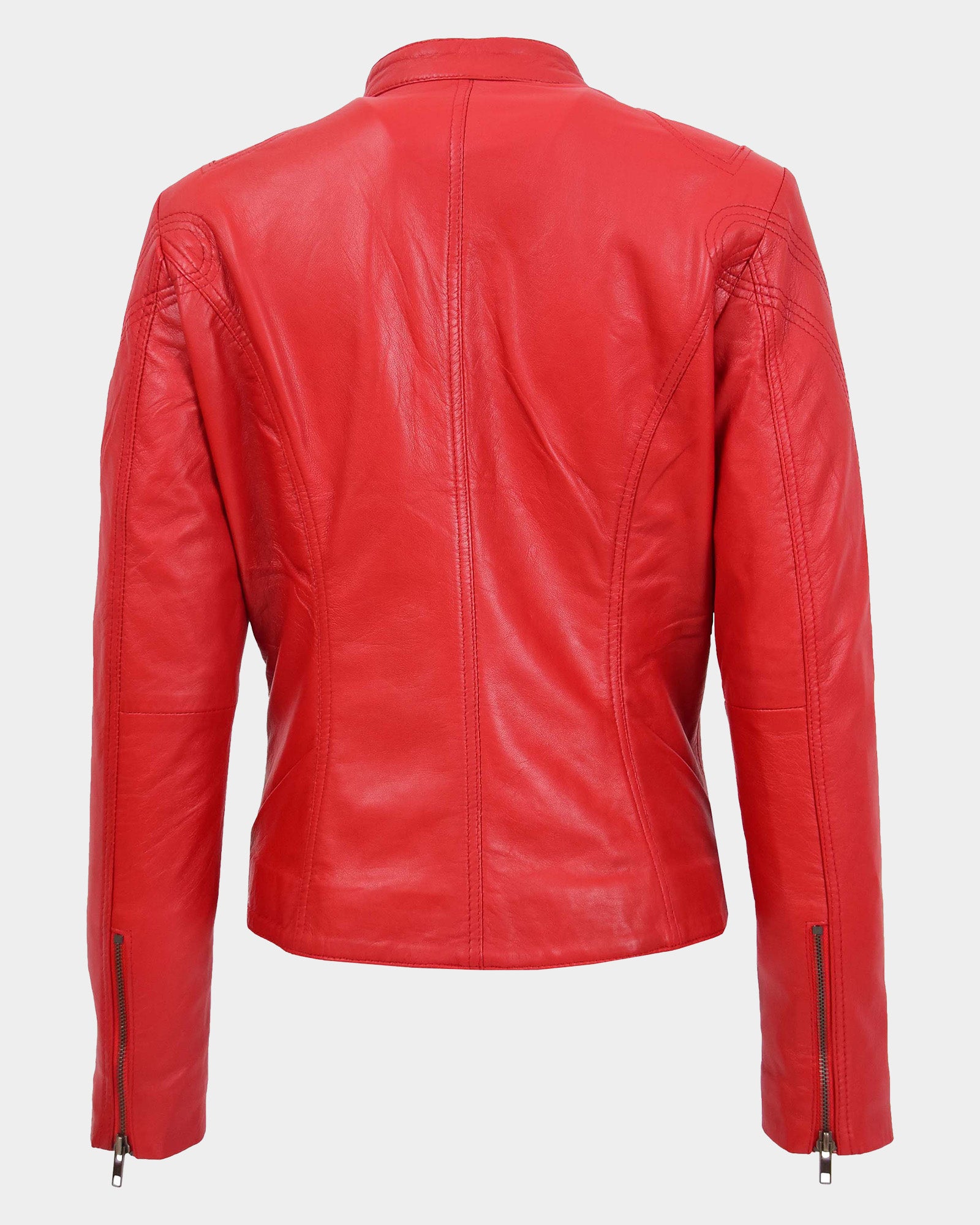 Womens Leather Standing Collar Jacket Becky Ignite Candy Red