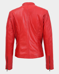 Womens Leather Standing Collar Jacket Becky Ignite Candy Red