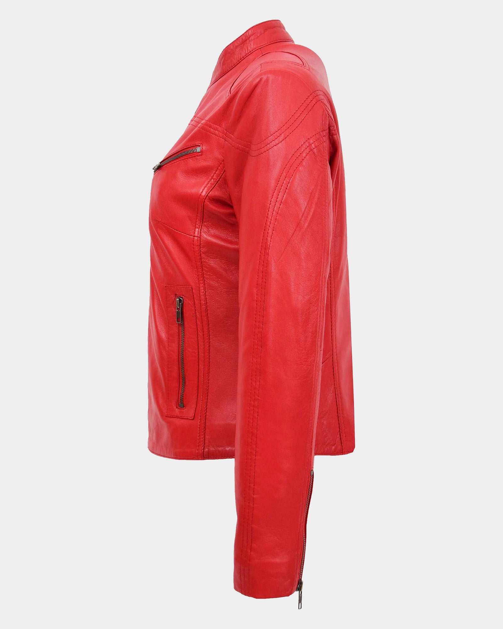 Womens Leather Standing Collar Jacket Becky Ignite Candy Red