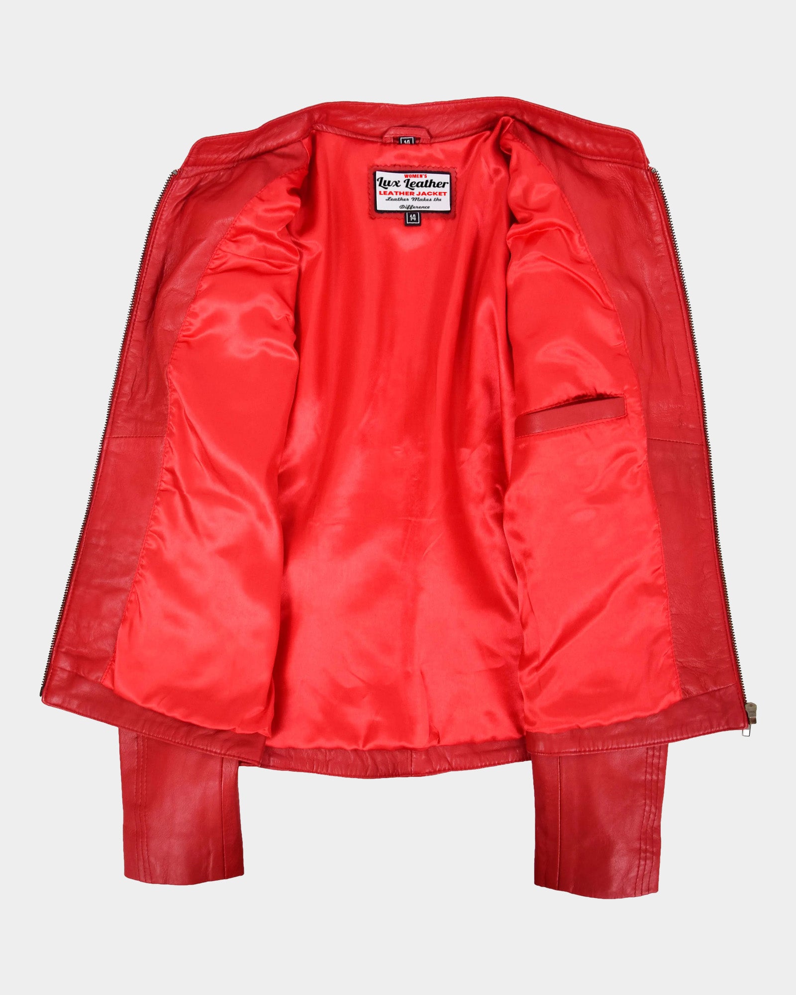 Womens Leather Standing Collar Jacket Becky Ignite Candy Red