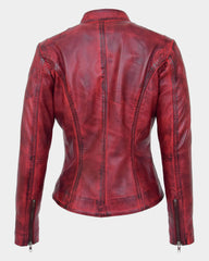 Womens Leather Standing Collar Jacket Becky Ignite Red