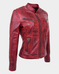 Womens Leather Standing Collar Jacket Becky Ignite Red
