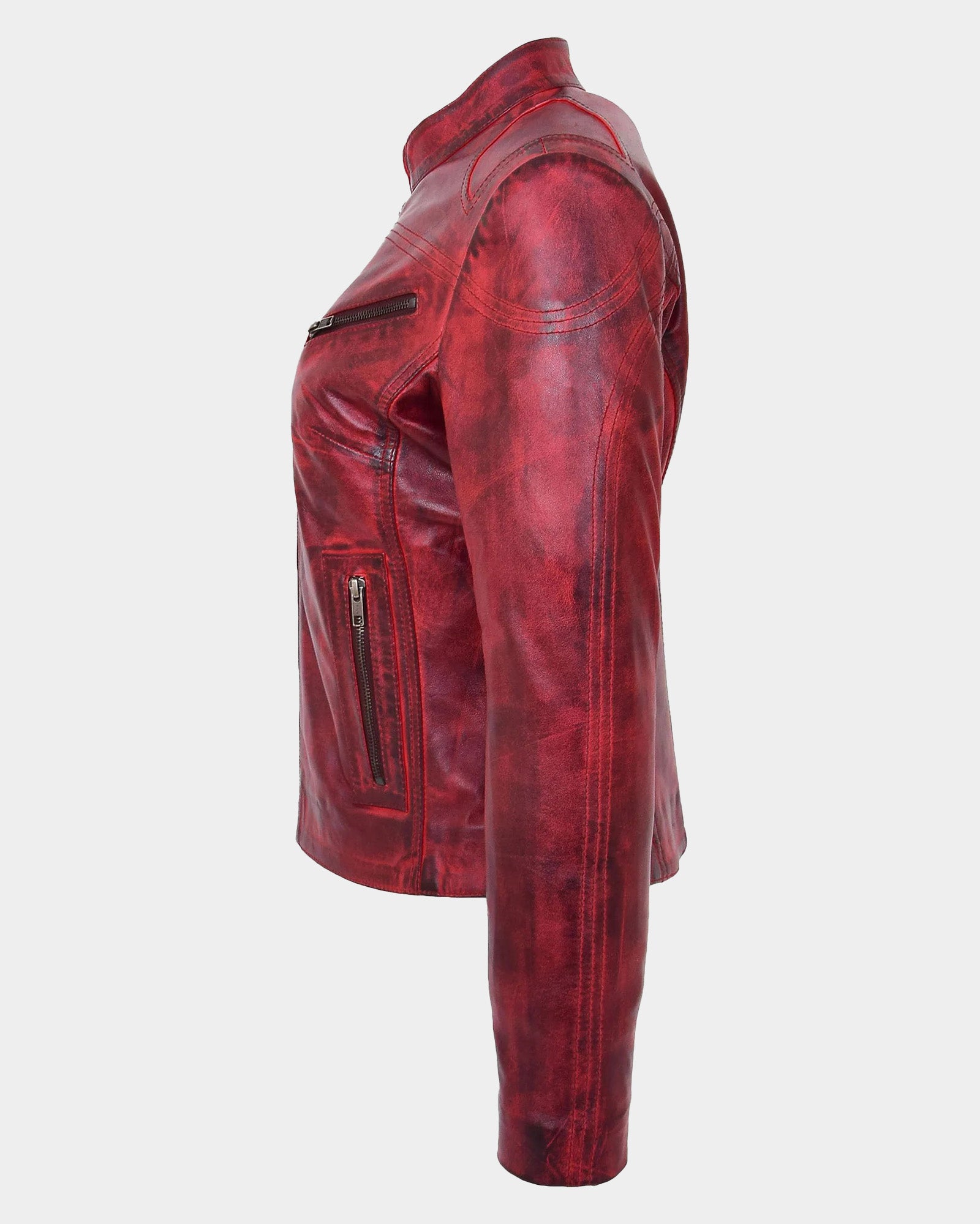 Womens Leather Standing Collar Jacket Becky Ignite Red