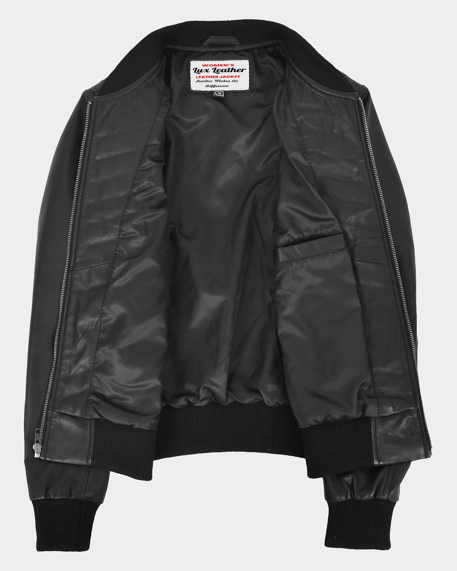 Womens Leather Varsity Quilted Bomber Jacket Nova Black