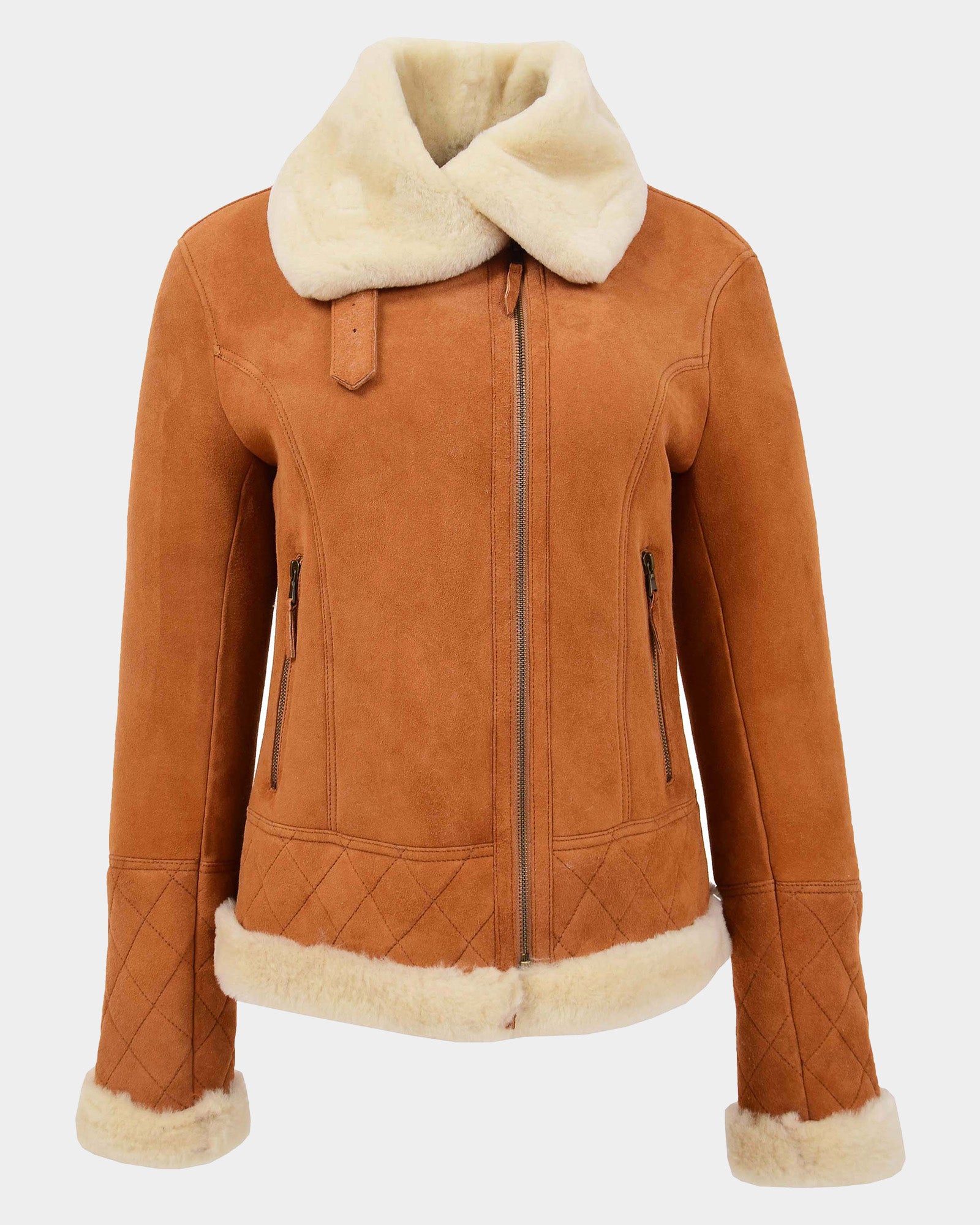 Womens Merino Sheepskin Aviator Jacket Dynamo Tan