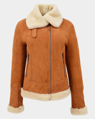 Womens Merino Sheepskin Aviator Jacket Dynamo Tan