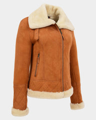 Womens Merino Sheepskin Aviator Jacket Dynamo Tan