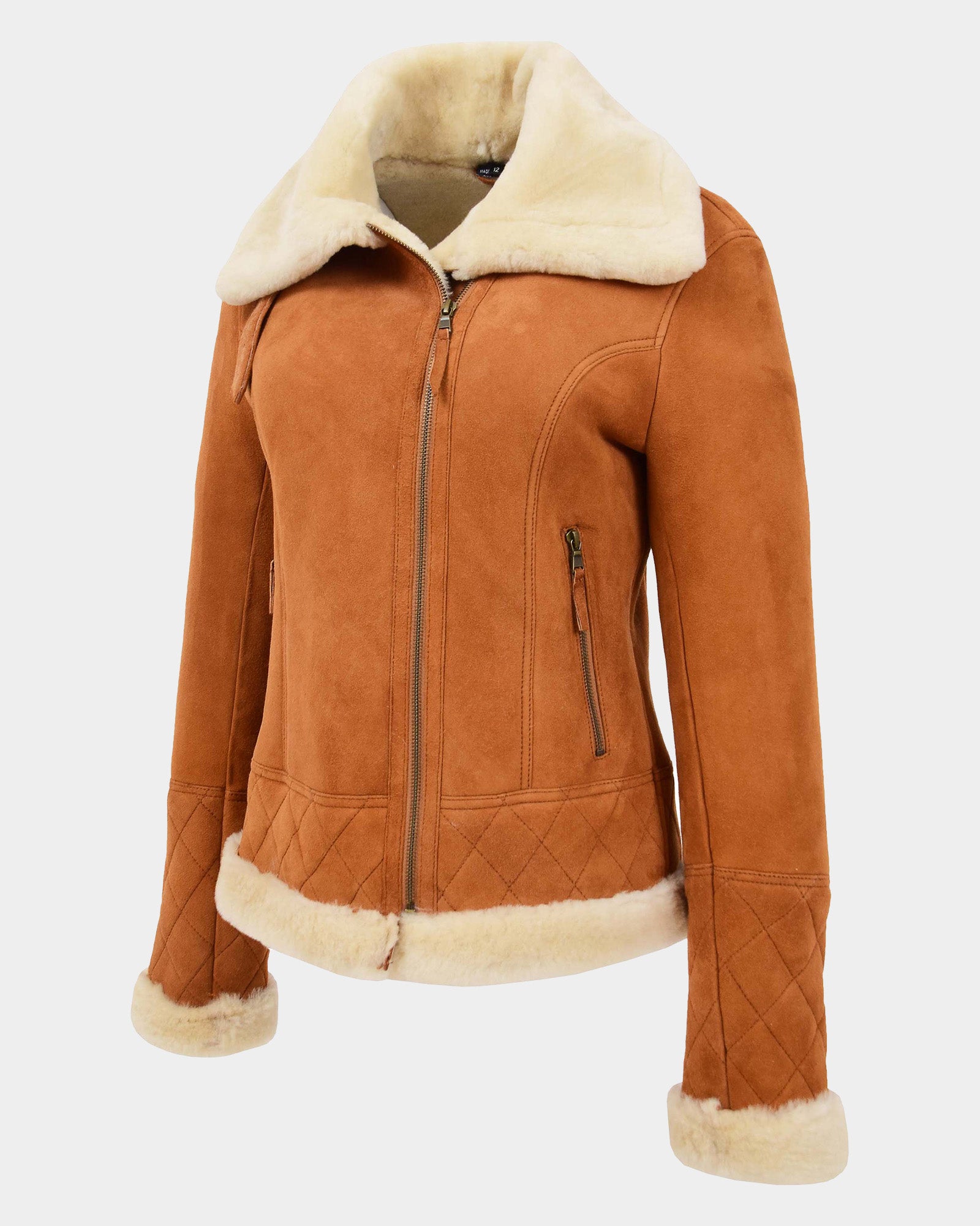 Womens Merino Sheepskin Aviator Jacket Dynamo Tan