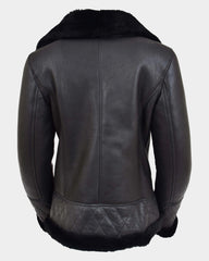 Womens Merino Sheepskin Aviator Jacket Nova Black