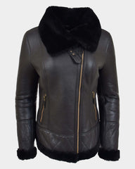 Womens Merino Sheepskin Aviator Jacket Nova Black