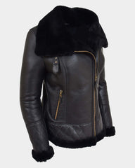 Womens Merino Sheepskin Aviator Jacket Nova Black