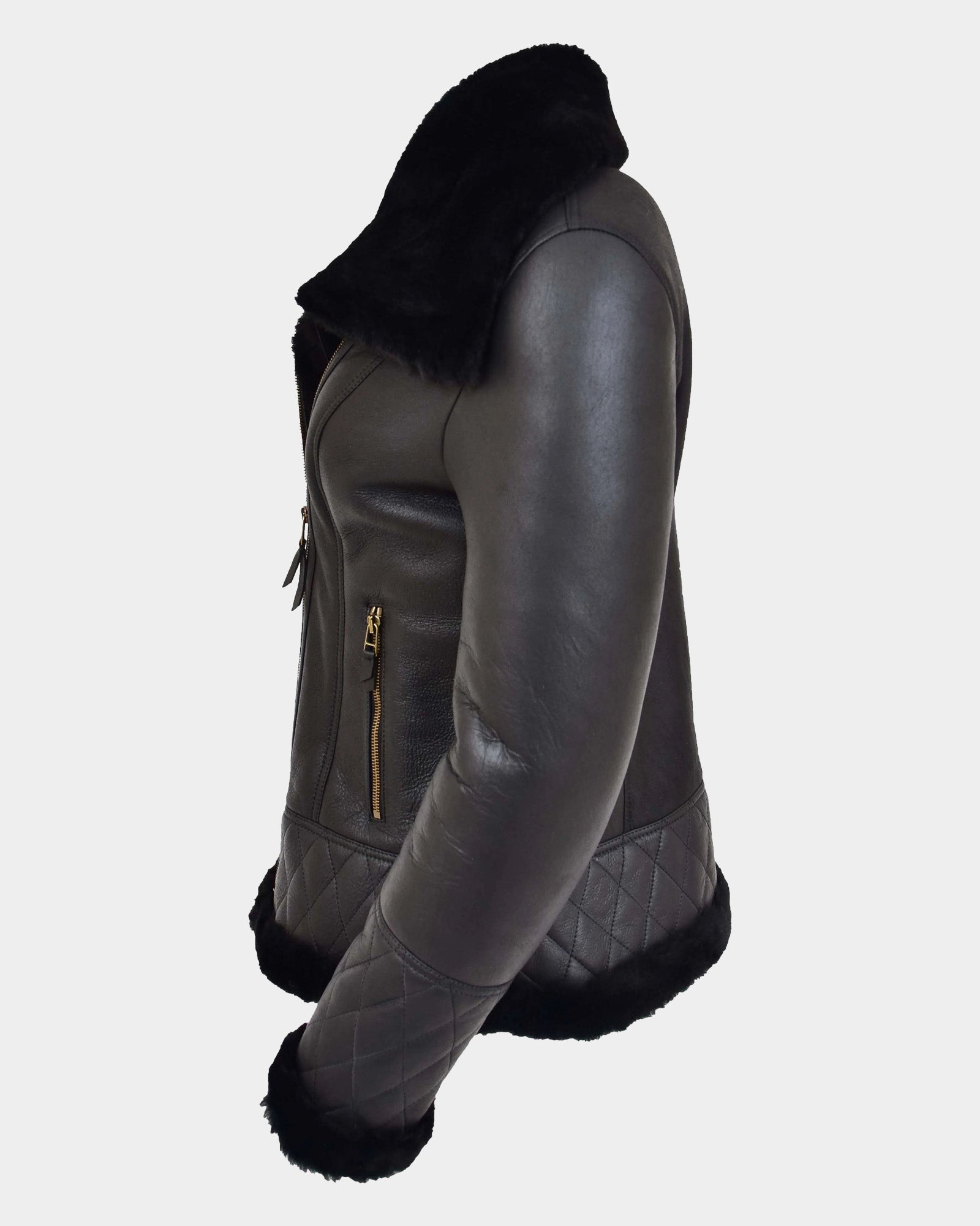 Womens Merino Sheepskin Aviator Jacket Nova Black