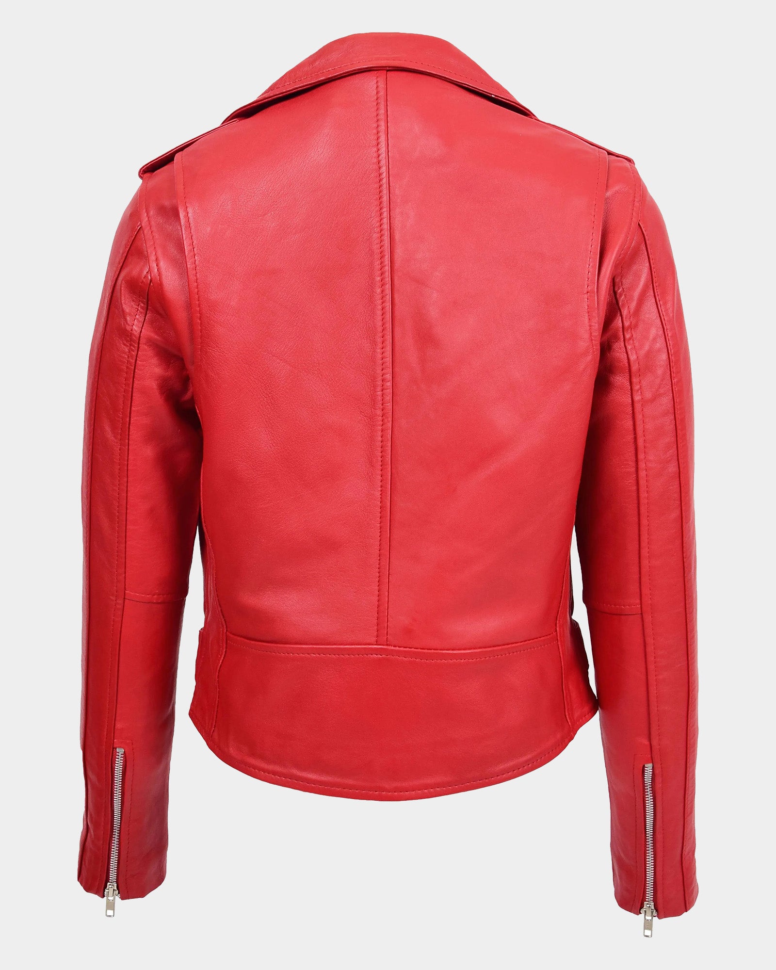 Womens Real Leather Biker Brando Style Jacket Mia Ignite Red