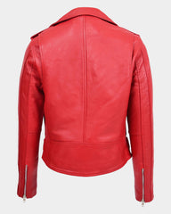 Womens Real Leather Biker Brando Style Jacket Mia Ignite Red