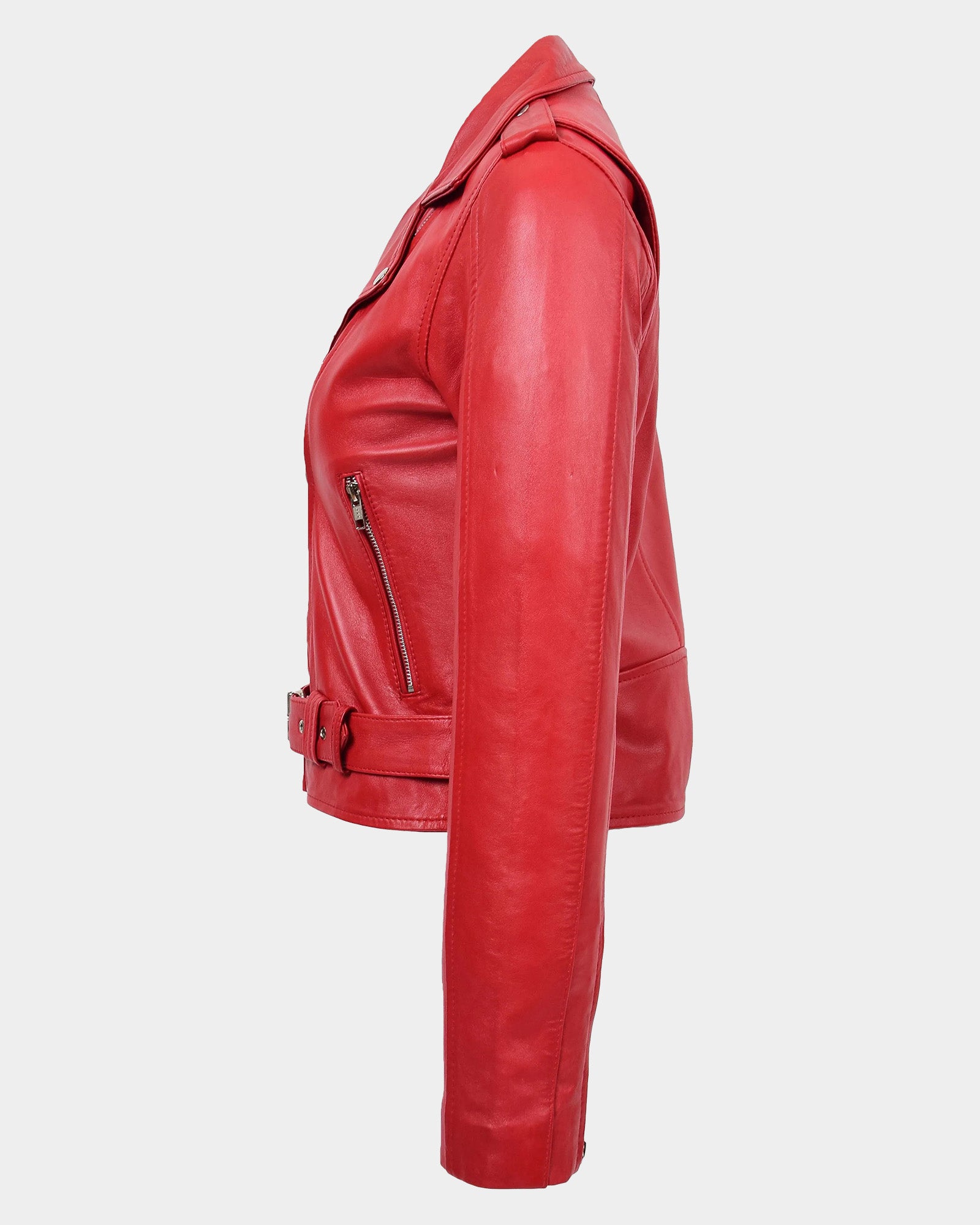 Womens Real Leather Biker Brando Style Jacket Mia Ignite Red