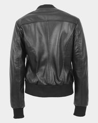 Womens Real Leather Varsity Bomber Jacket Nova Black
