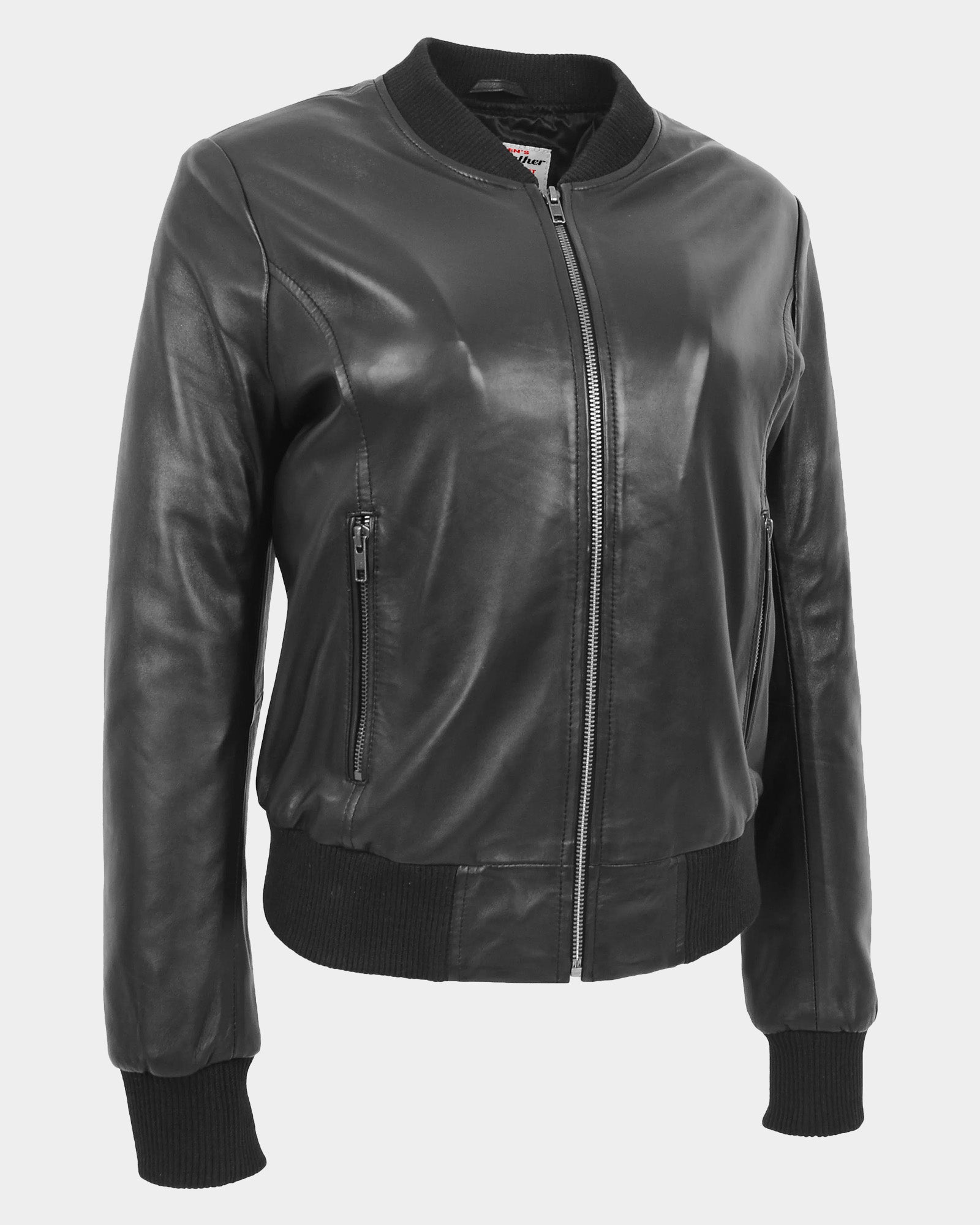 Womens Real Leather Varsity Bomber Jacket Nova Black