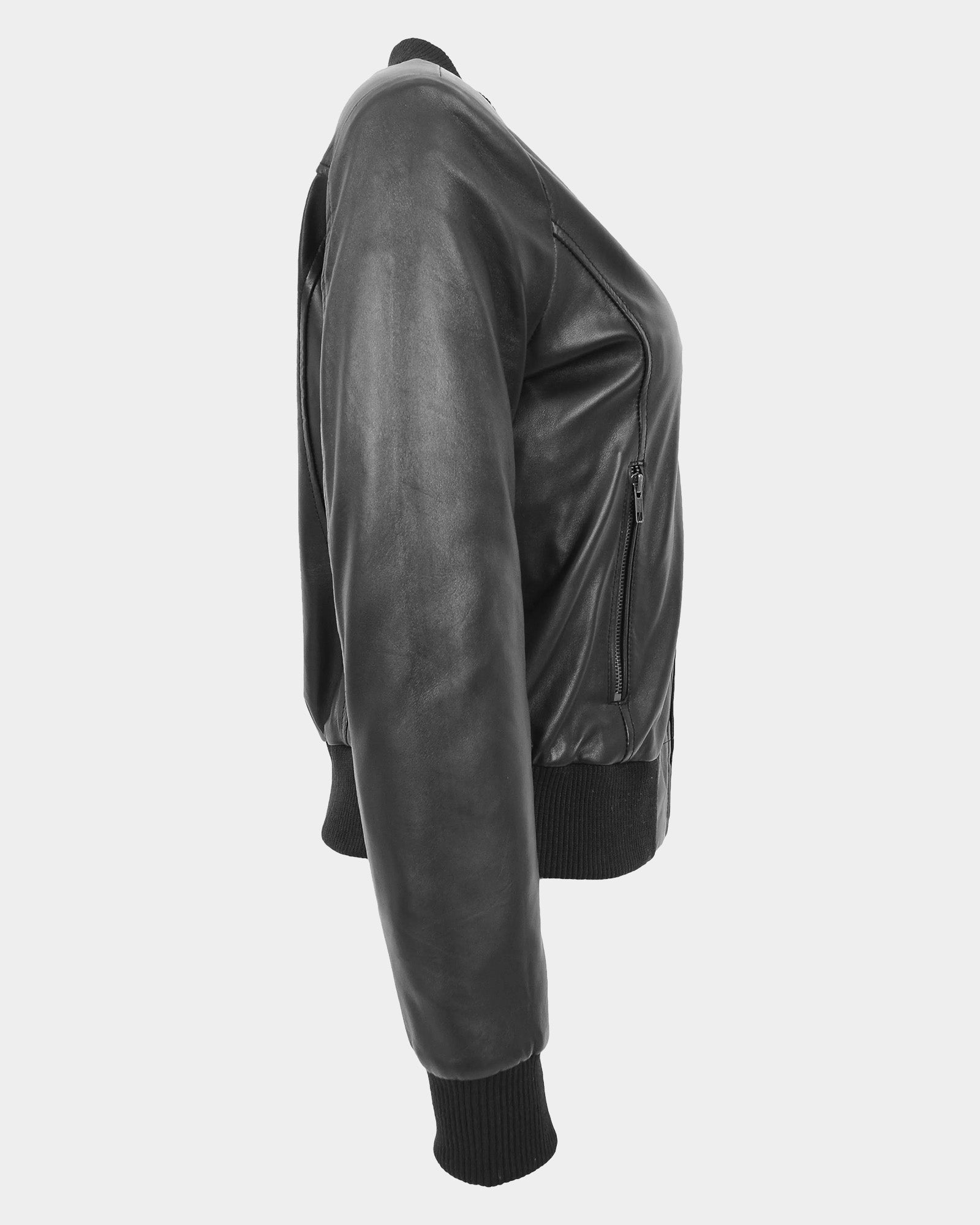 Womens Real Leather Varsity Bomber Jacket Nova Black