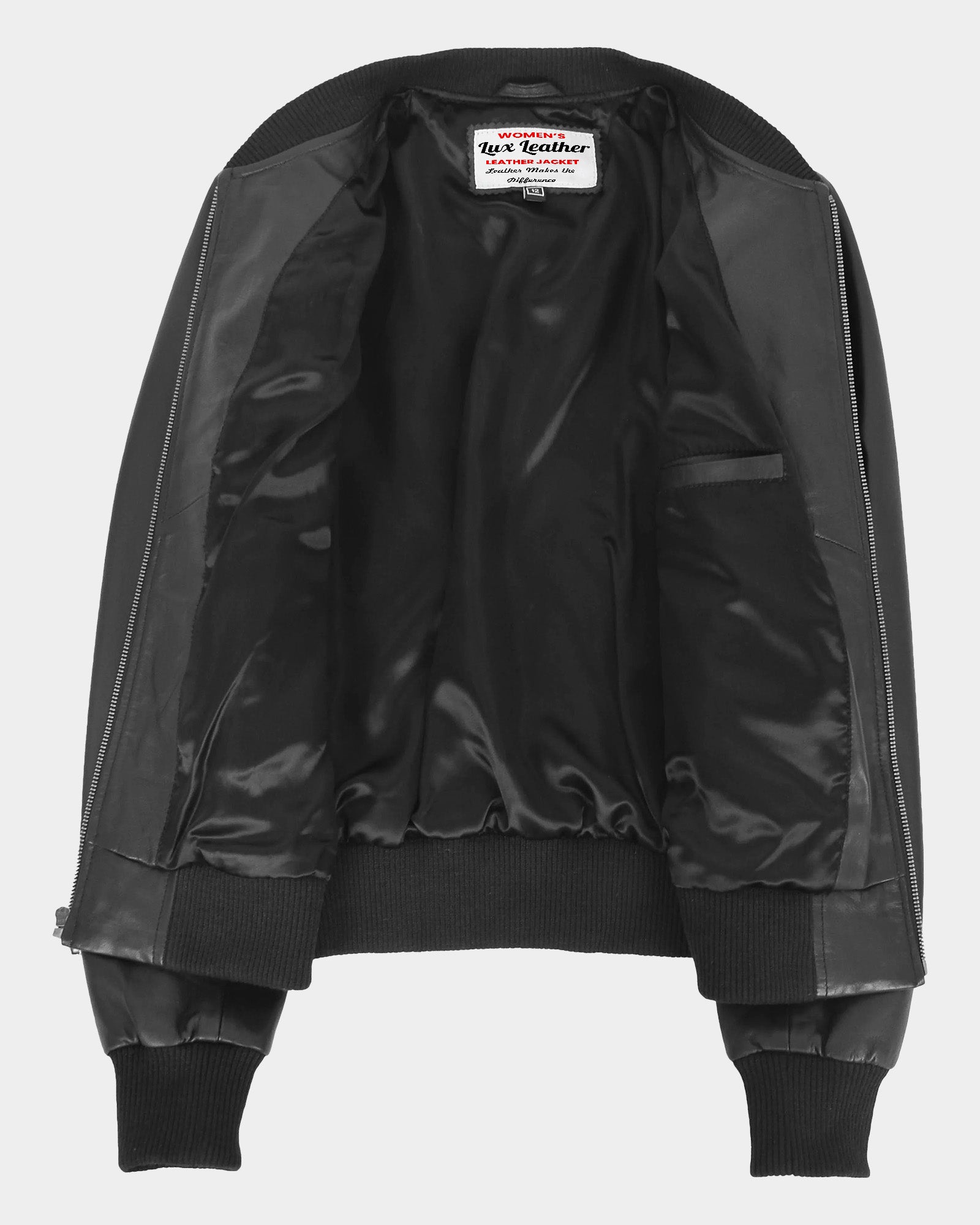 Womens Real Leather Varsity Bomber Jacket Nova Black
