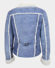 Womens Real Sheepskin Trucker Jacket Kylie Denim Radiant Blue
