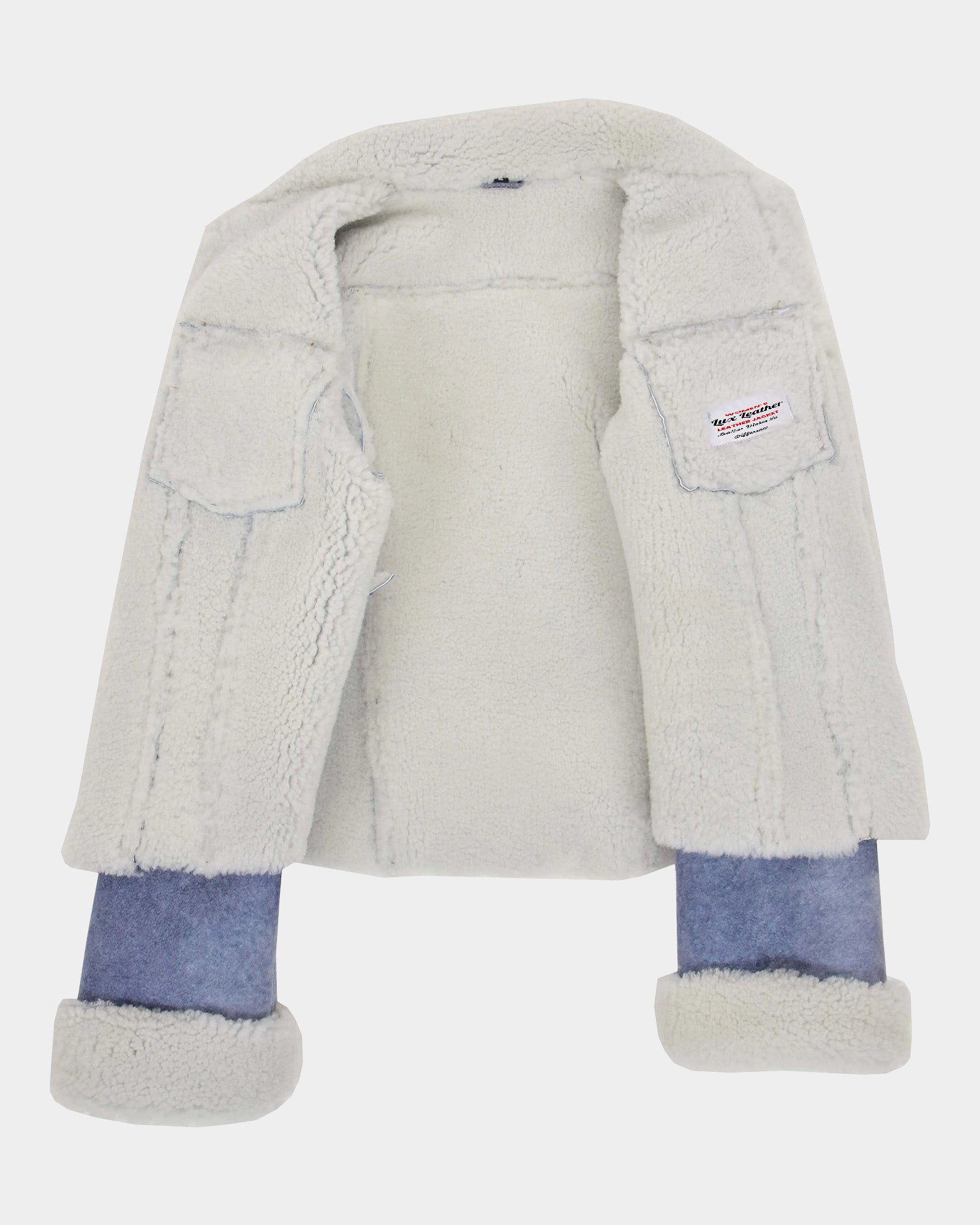 Womens Real Sheepskin Trucker Jacket Kylie Denim Radiant Blue