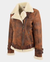 Womens Sheepskin Aviator Cross Zip Pilot Jacket Zenith Vintage Brown