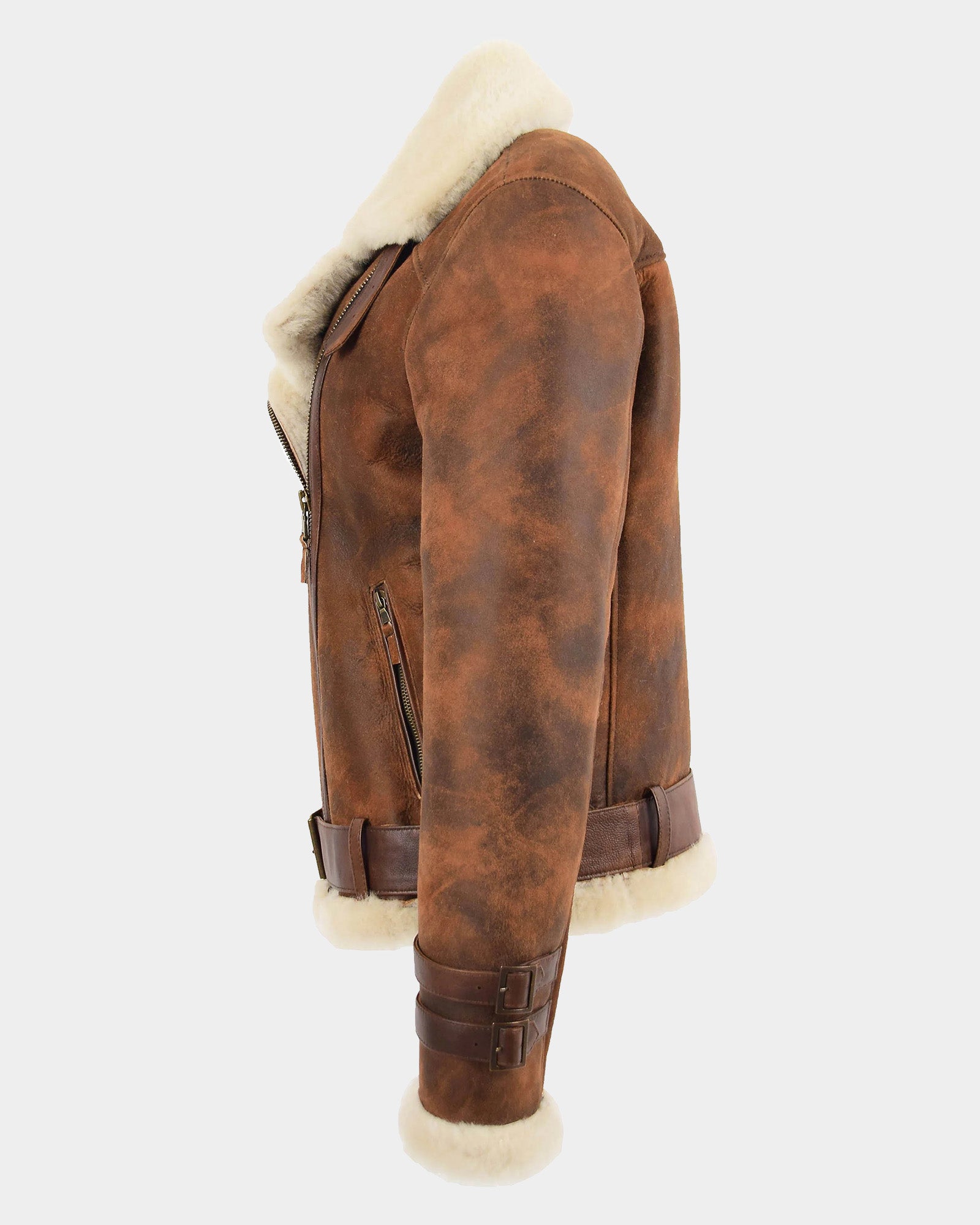 Womens Sheepskin Aviator Cross Zip Pilot Jacket Zenith Vintage Brown
