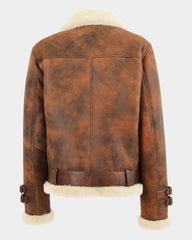 Womens Sheepskin Aviator Cross Zip Pilot Jacket Zenith Vintage Brown