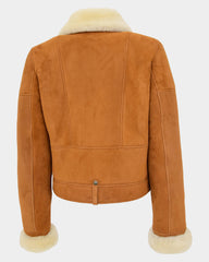 Womens Sheepskin Aviator Pilot Jacket Dynamo Tan White