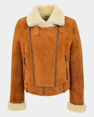 Womens Sheepskin Aviator Pilot Jacket Dynamo Tan White