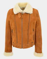 Womens Sheepskin Aviator Pilot Jacket Dynamo Tan White