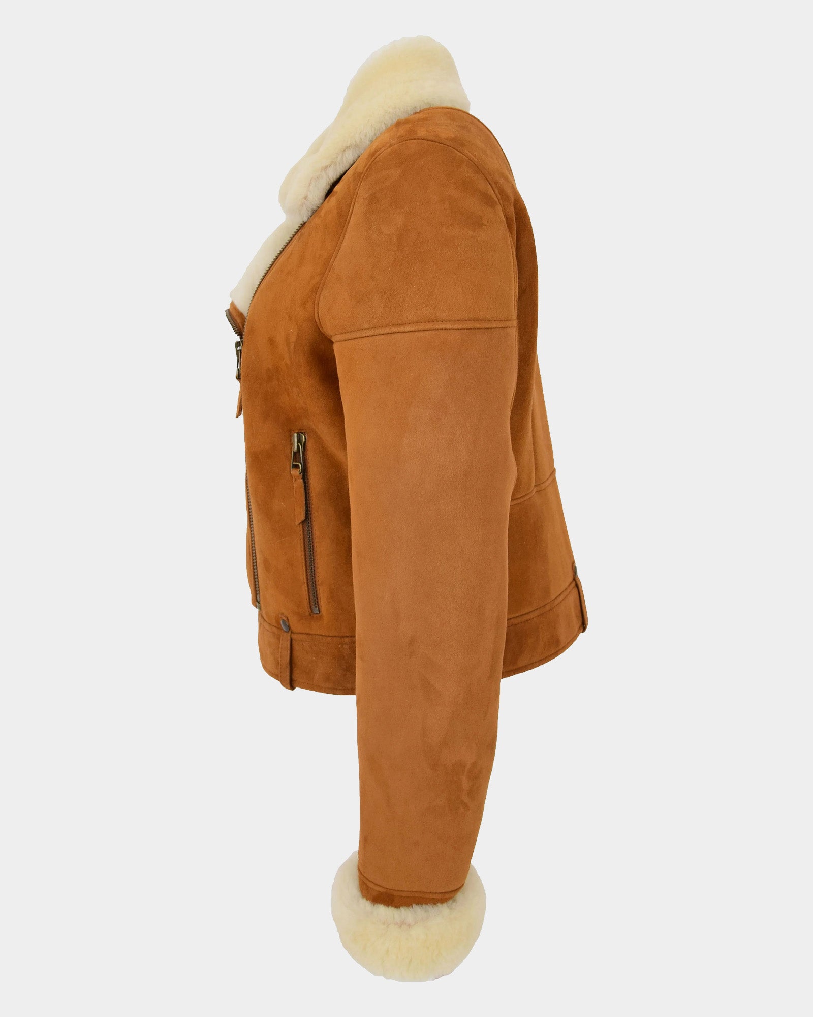 Womens Sheepskin Aviator Pilot Jacket Dynamo Tan White