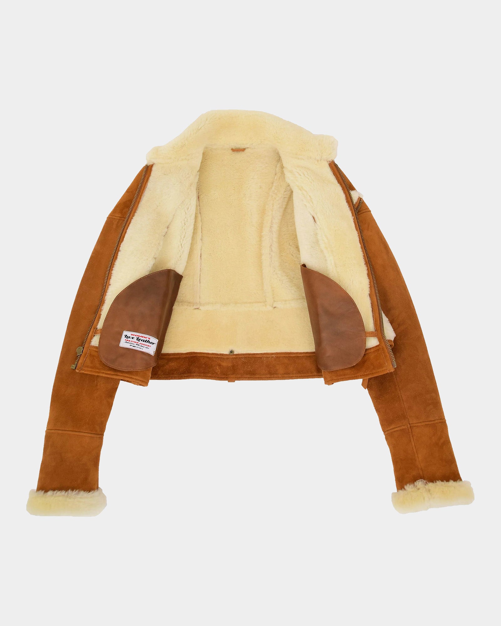 Womens Sheepskin Aviator Pilot Jacket Dynamo Tan White