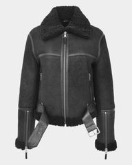 Womens Sheepskin Aviator RAF Pilot Jacket Nova Black