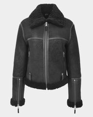 Womens Sheepskin Aviator RAF Pilot Jacket Nova Black