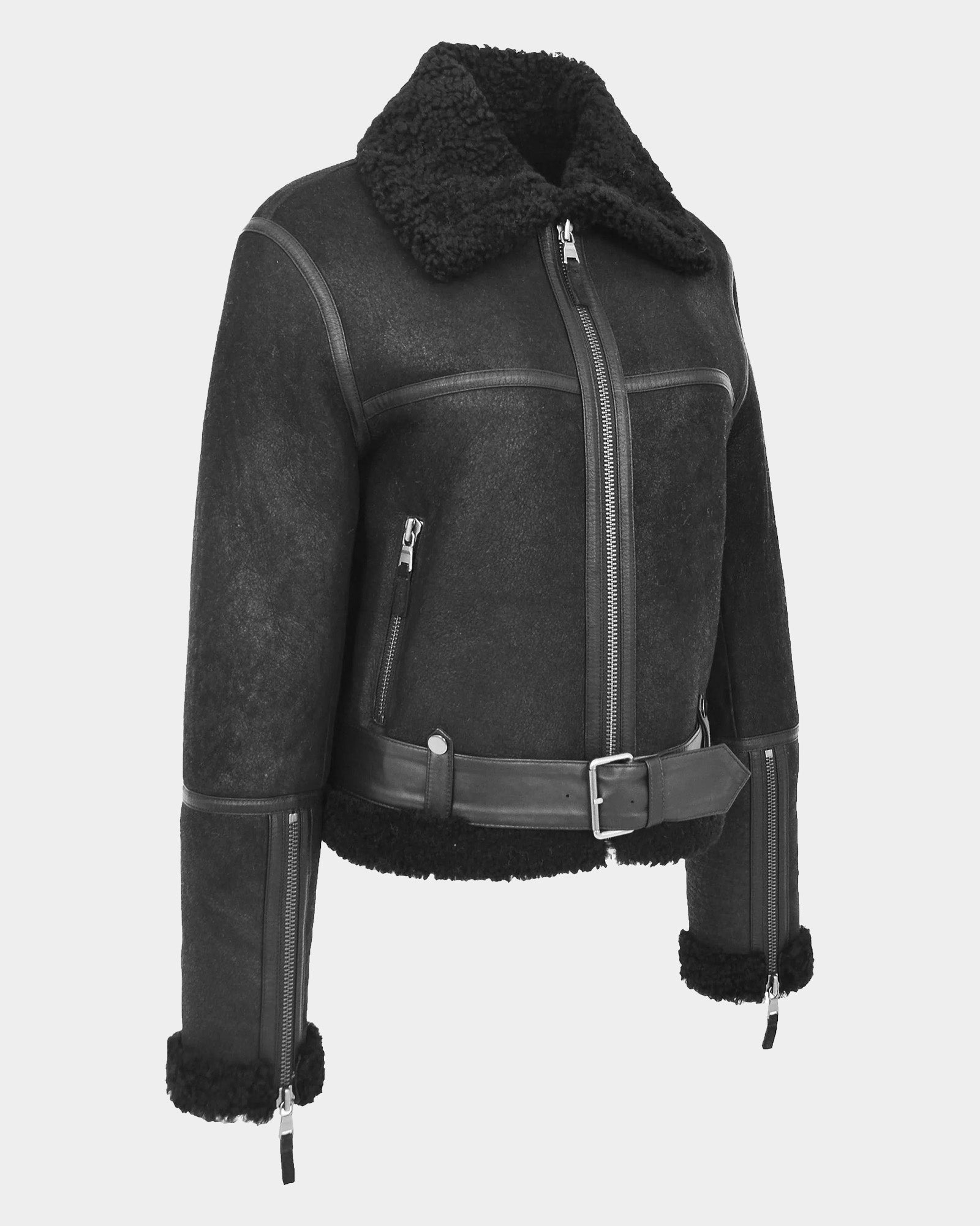 Womens Sheepskin Aviator RAF Pilot Jacket Nova Black