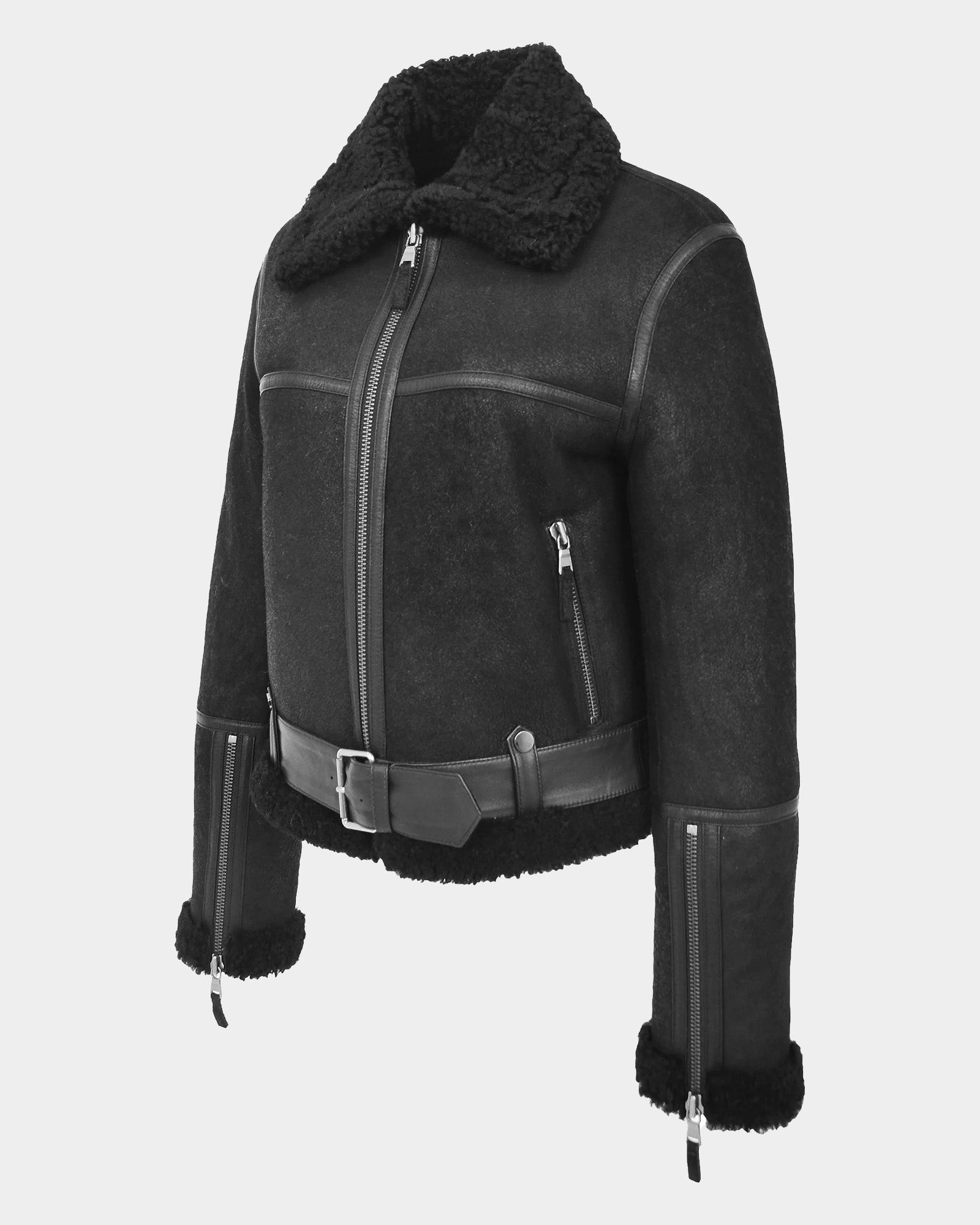 Womens Sheepskin Aviator RAF Pilot Jacket Nova Black