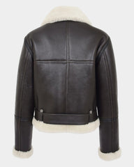 Womens Sheepskin Aviator RAF Pilot Jacket Zenith Brown White