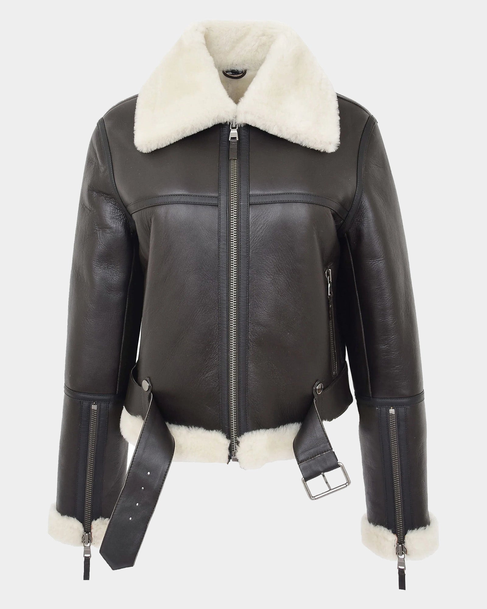 Womens Sheepskin Aviator RAF Pilot Jacket Zenith Brown White