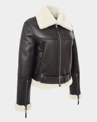 Womens Sheepskin Aviator RAF Pilot Jacket Zenith Brown White
