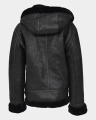Womens Sheepskin B3 Detachable Hoodie Jacket Nova Black