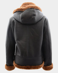 Womens Sheepskin B3 Detachable Hoodie Jacket Zenith Brown Ginger