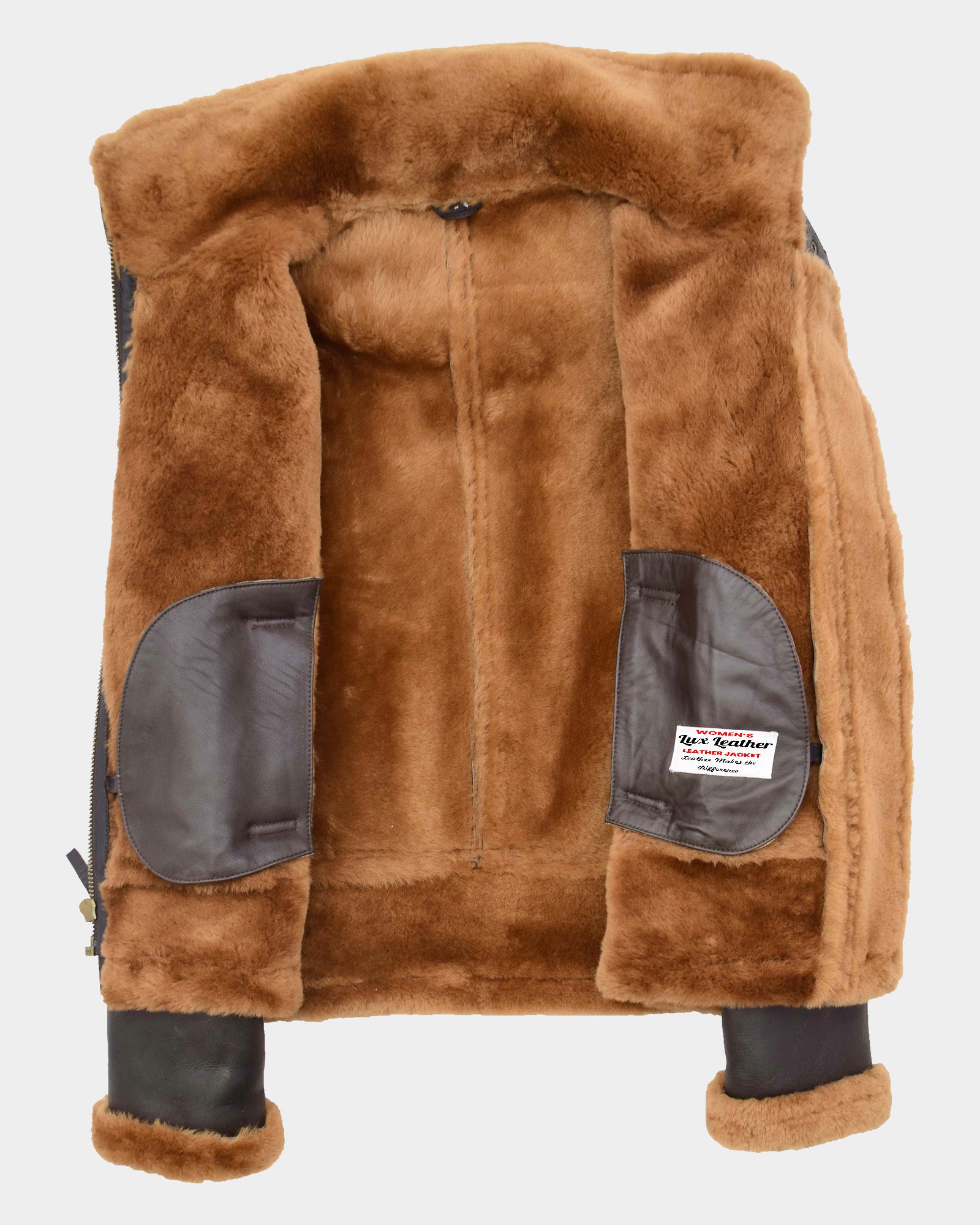 Womens Sheepskin B3 Detachable Hoodie Jacket Zenith Brown Ginger