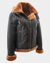 Womens Sheepskin B3 Detachable Hoodie Jacket Zenith Brown Ginger