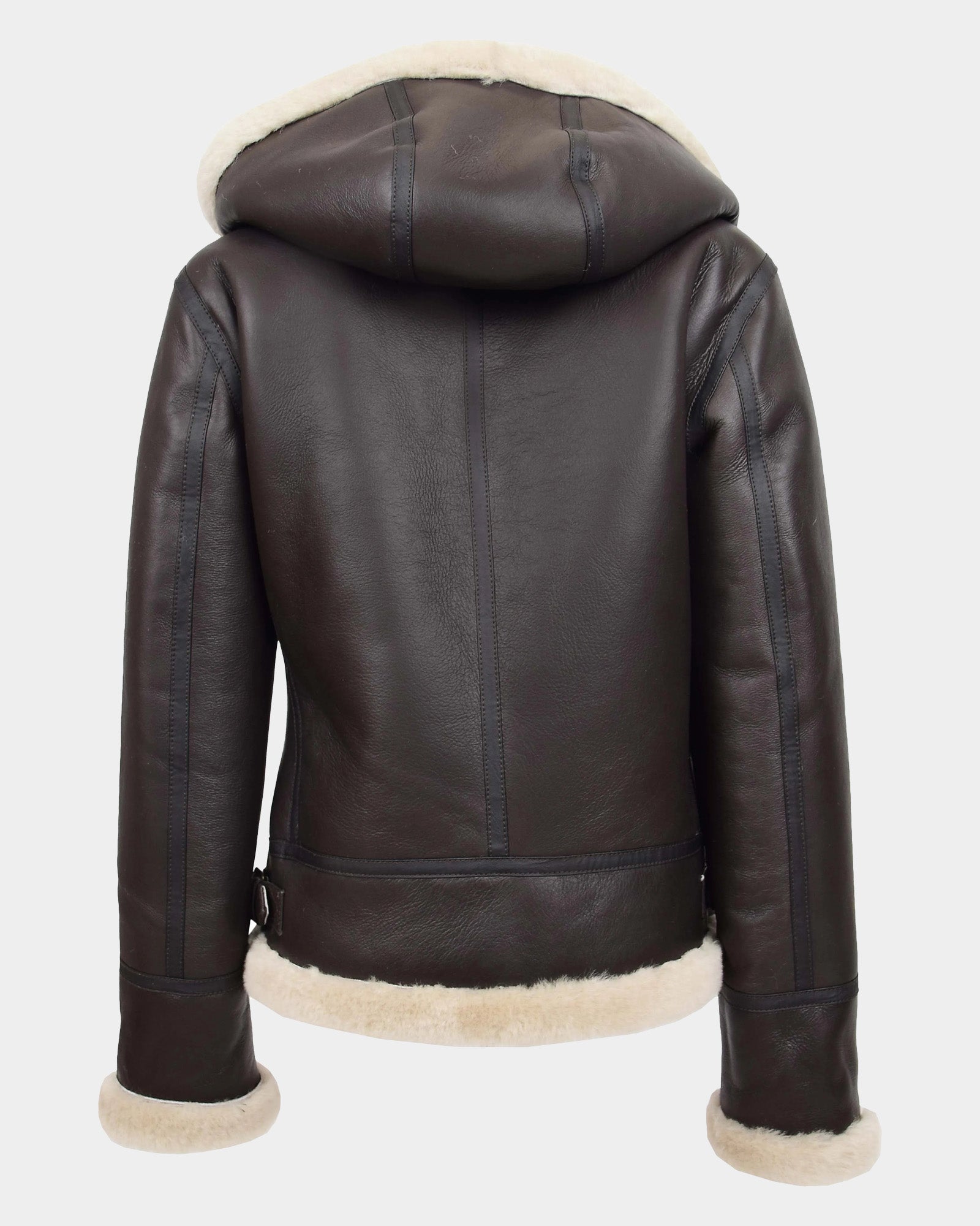 Womens Sheepskin B3 Detachable Hoodie Jacket Zenith Brown White