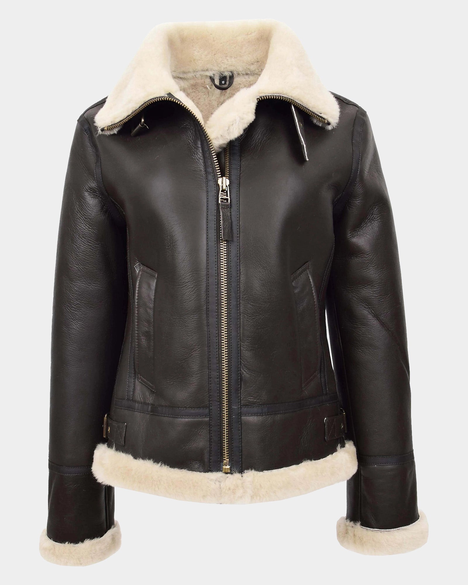 Womens Sheepskin B3 Detachable Hoodie Jacket Zenith Brown White