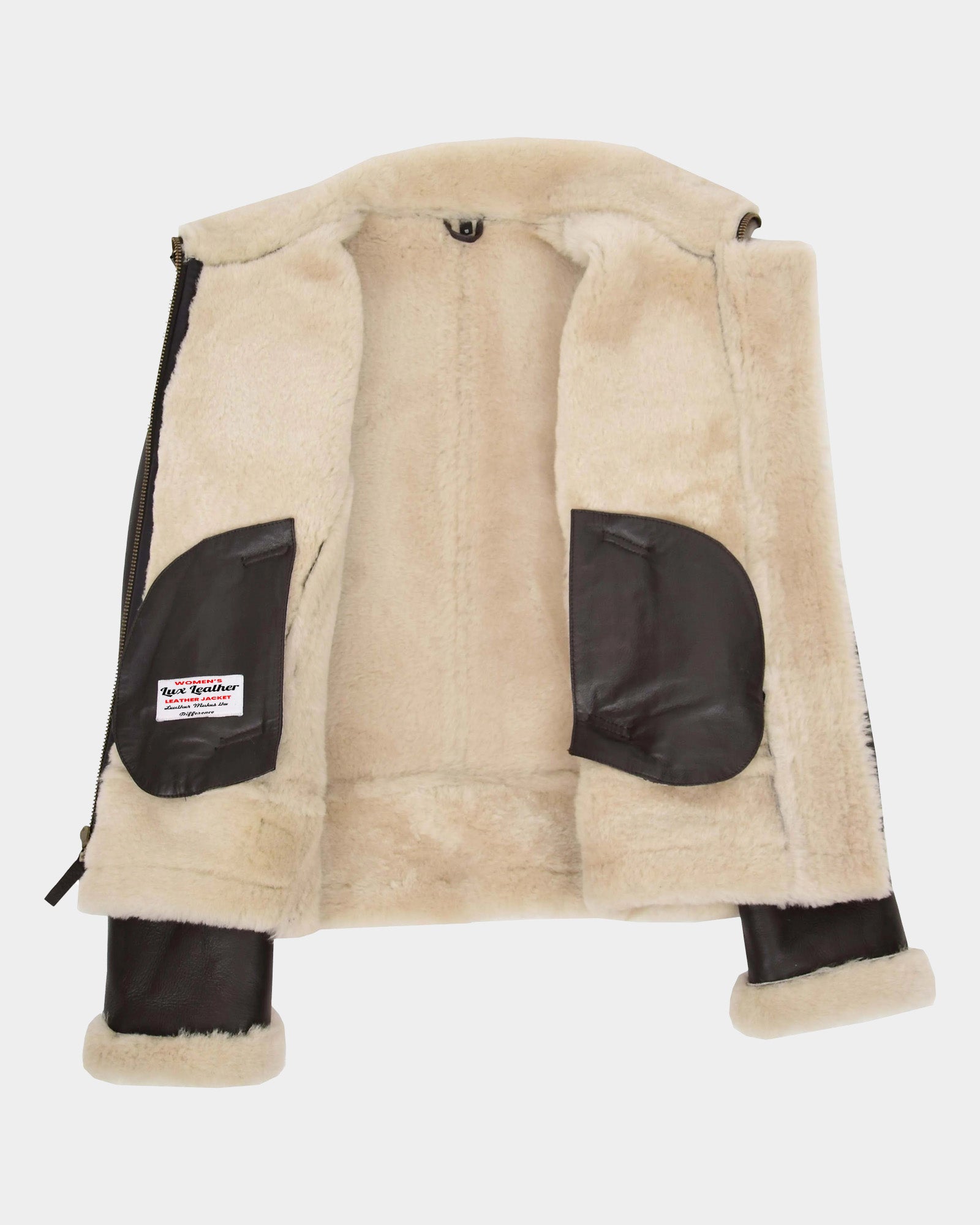 Womens Sheepskin B3 Detachable Hoodie Jacket Zenith Brown White